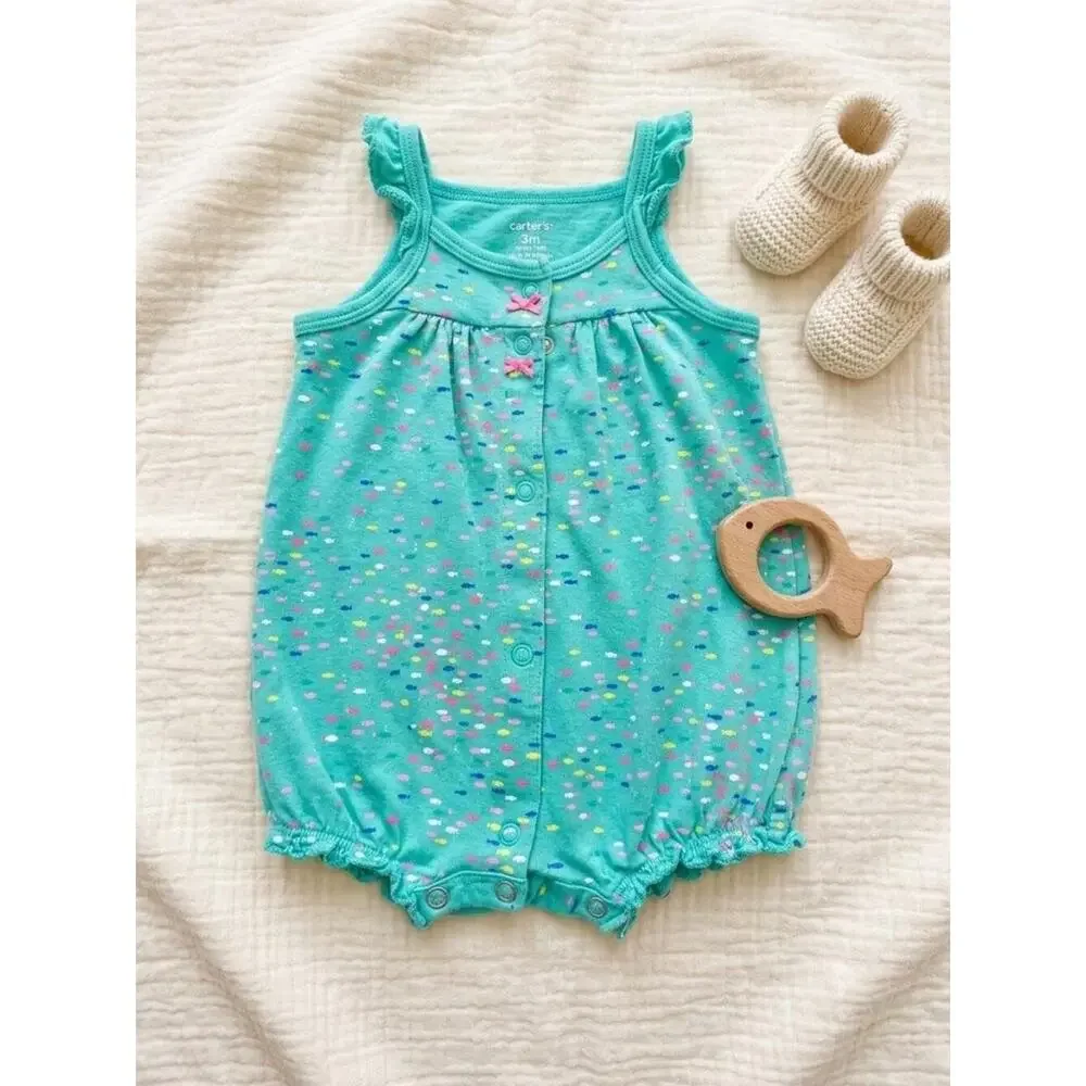 Carter's Baby Girl Mint Green Fish Print Romper – Size 6 Months